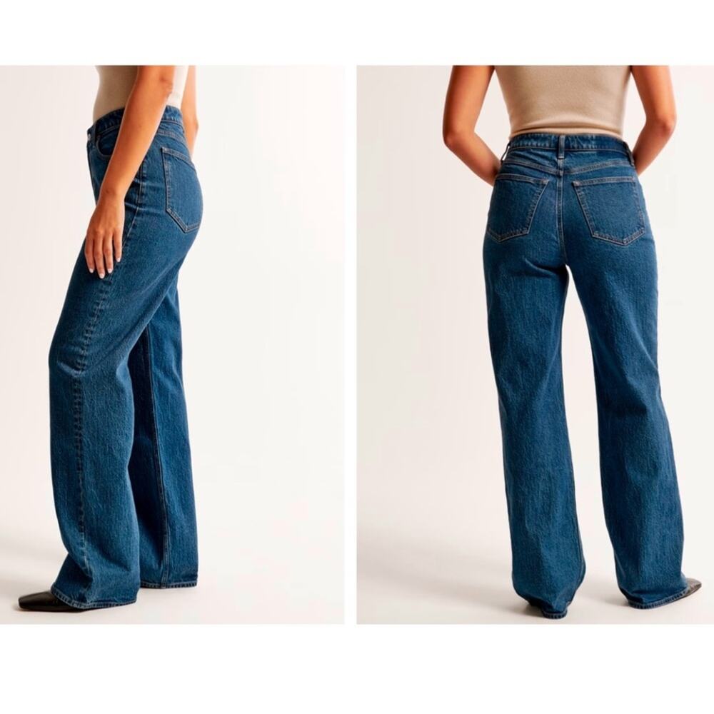 New ABERCROMBIE Curve Love High Rise 90s Relaxed Jean Dark (27, 29) SHORT inseam - Picture 2 of 10